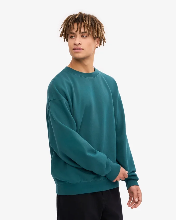 T-shirt à col rond oversize en coton bio - Vert océan