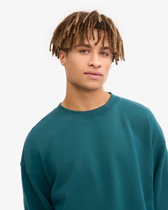 T-shirt à col rond oversize en coton bio - Vert océan