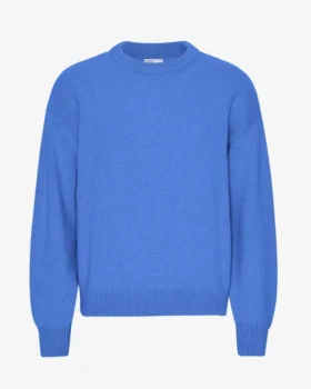 T-shirt à col rond oversize en laine mérinos - Bleu Pacifique