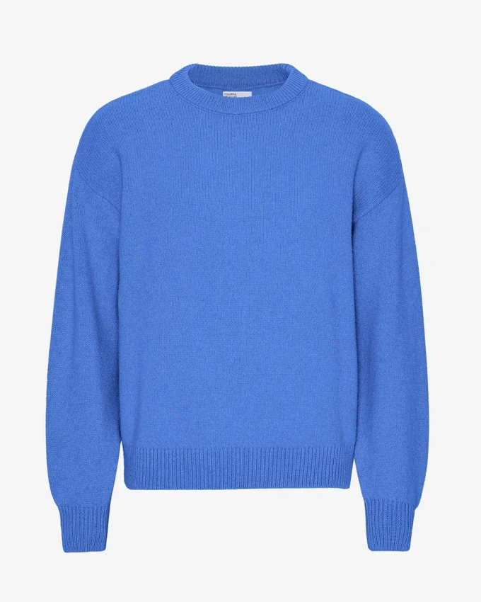 T-shirt à col rond oversize en laine mérinos - Bleu Pacifique