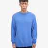 T-shirt à col rond oversize en laine mérinos - Bleu Pacifique