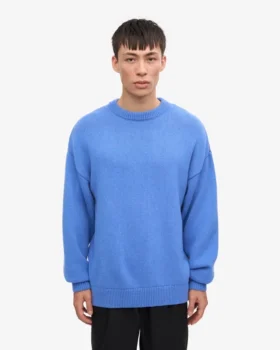 T-shirt à col rond oversize en laine mérinos – Bleu Pacifique
