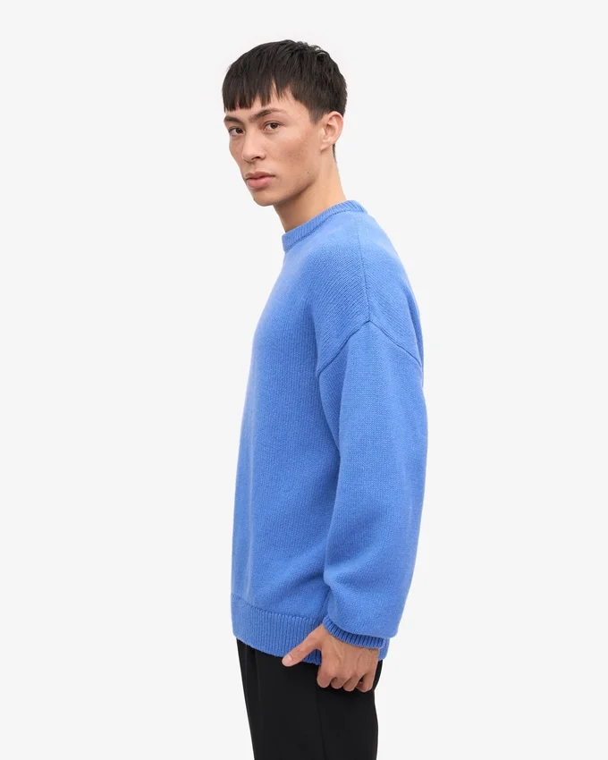 T-shirt à col rond oversize en laine mérinos - Bleu Pacifique