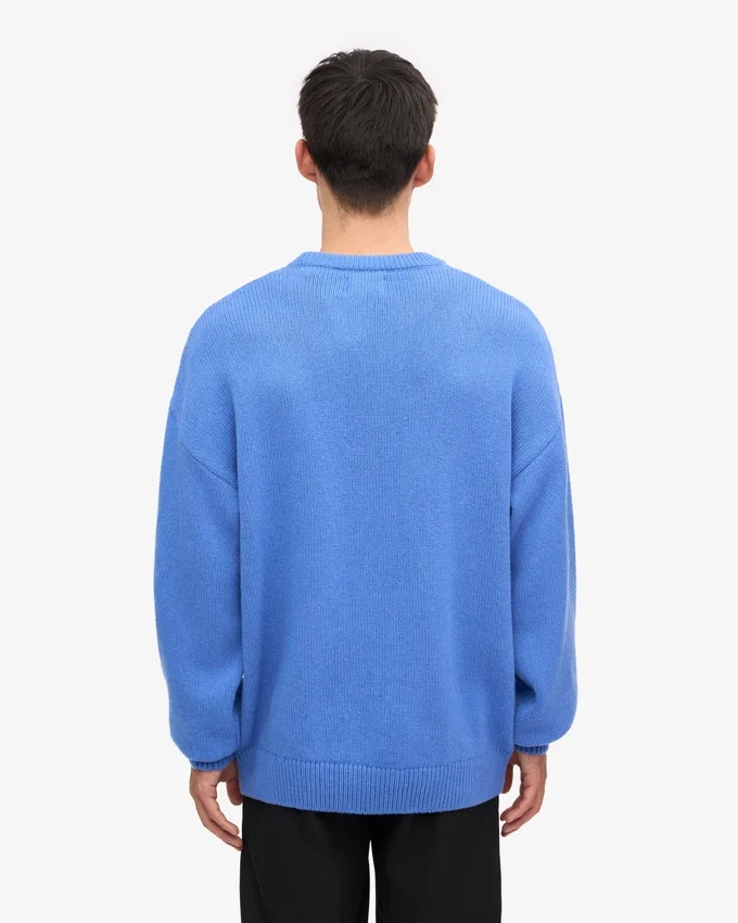 T-shirt à col rond oversize en laine mérinos - Bleu Pacifique