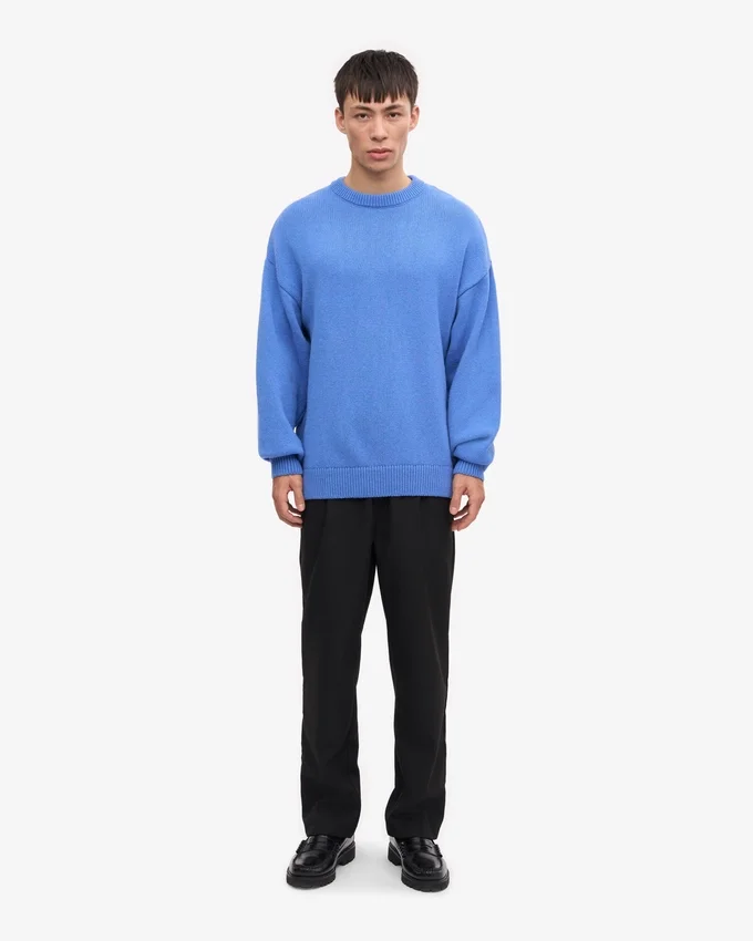 T-shirt à col rond oversize en laine mérinos - Bleu Pacifique