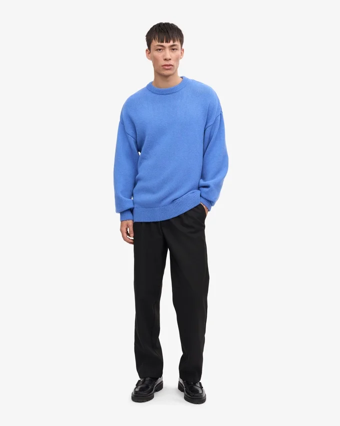T-shirt à col rond oversize en laine mérinos - Bleu Pacifique