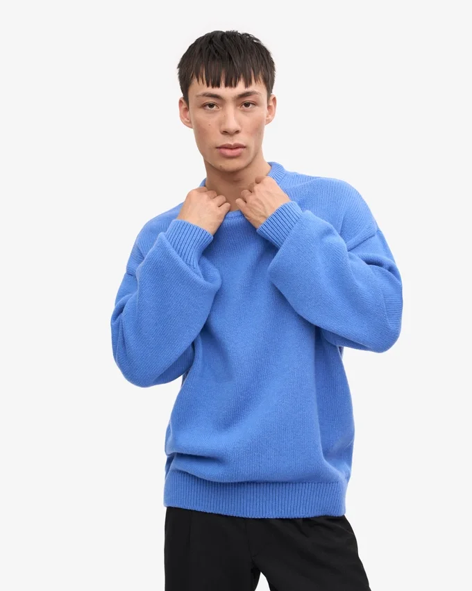 T-shirt à col rond oversize en laine mérinos - Bleu Pacifique