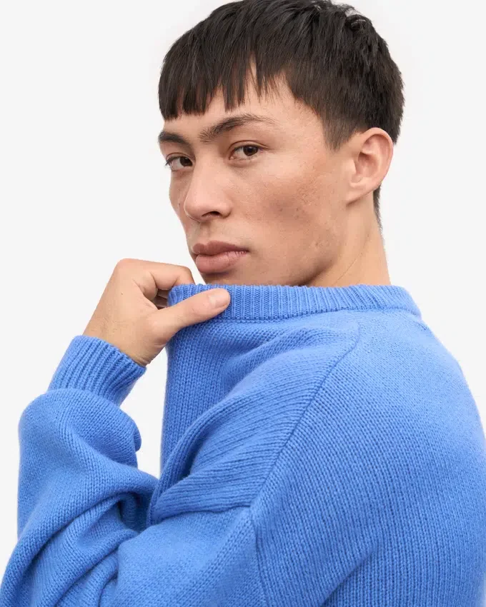 T-shirt à col rond oversize en laine mérinos - Bleu Pacifique