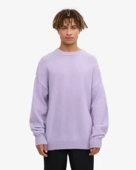 T-shirt à col rond oversize en laine mérinos – Lavande douce