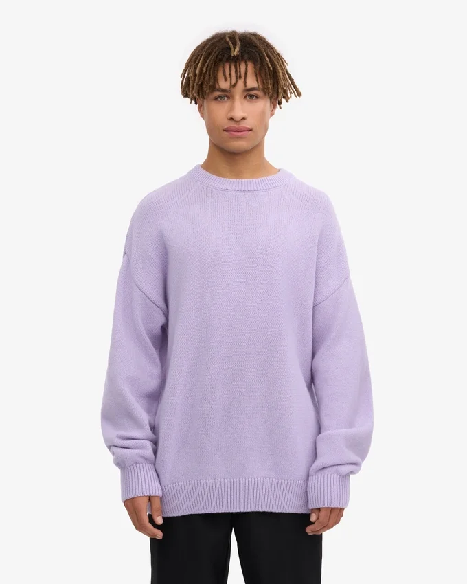 T-shirt à col rond oversize en laine mérinos - Lavande douce