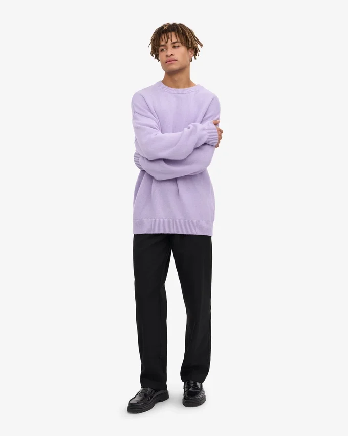 T-shirt à col rond oversize en laine mérinos - Lavande douce