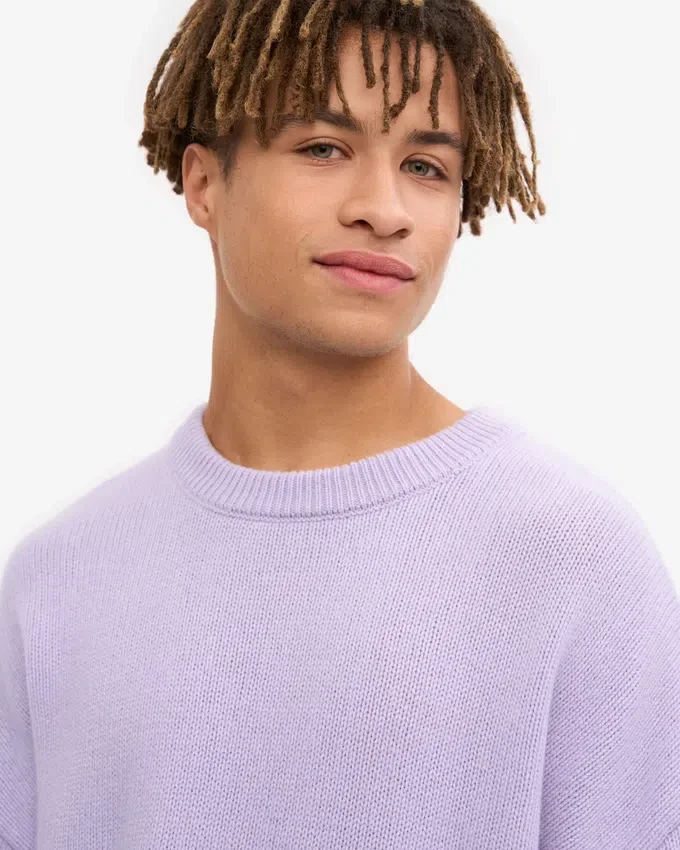 T-shirt à col rond oversize en laine mérinos - Lavande douce