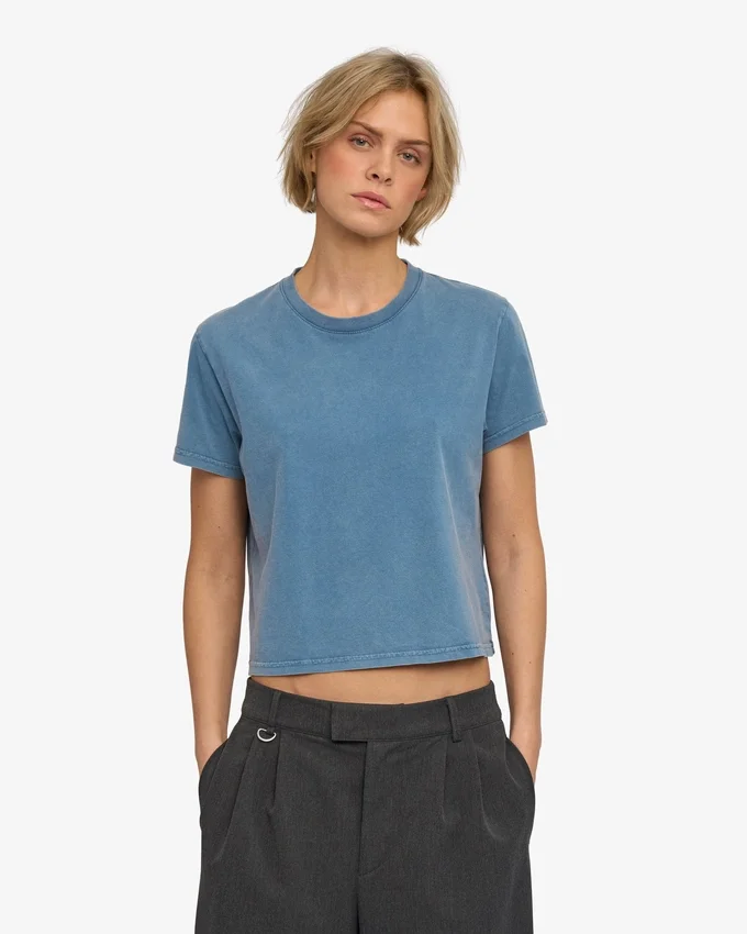 T-shirt court ample bio - Indigo délavé