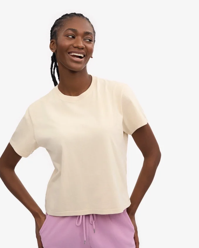 T-shirt court ample en coton bio - Blanc ivoire