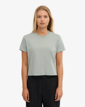 T-shirt court ample en coton bio – Bleu acier