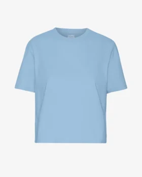 T-shirt court ample en coton bio - Bleu bord de mer