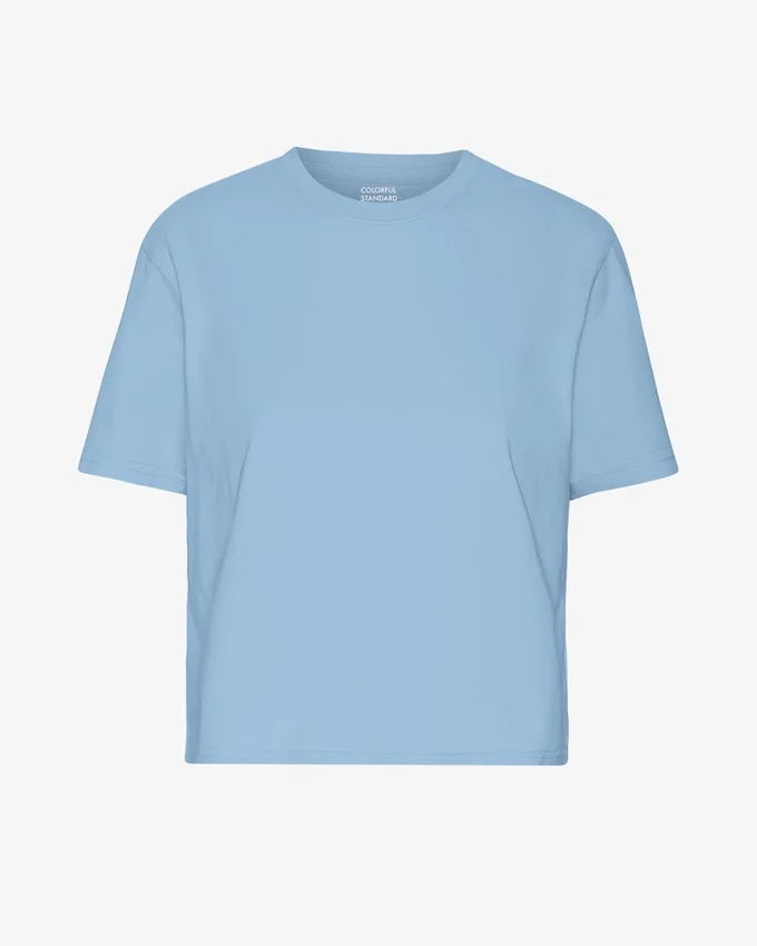 T-shirt court ample en coton bio - Bleu bord de mer
