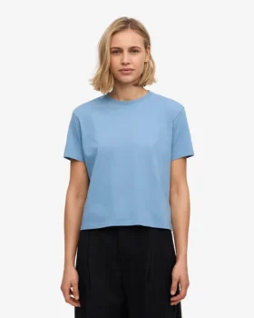 T-shirt court ample en coton bio – Bleu bord de mer