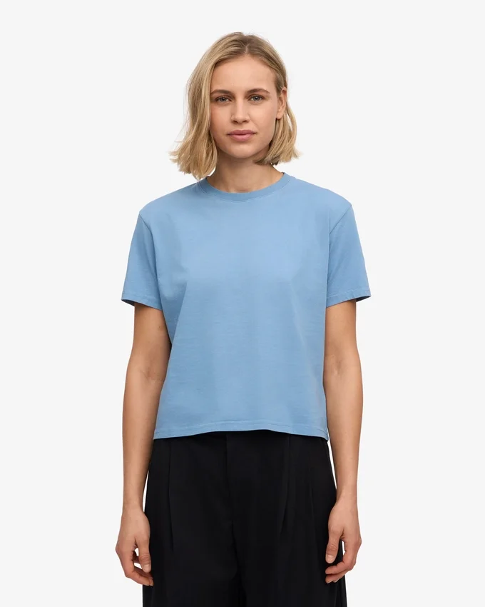 T-shirt court ample en coton bio - Bleu bord de mer