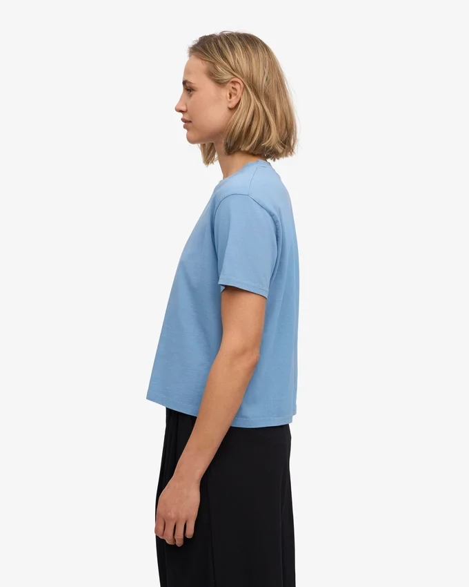 T-shirt court ample en coton bio - Bleu bord de mer