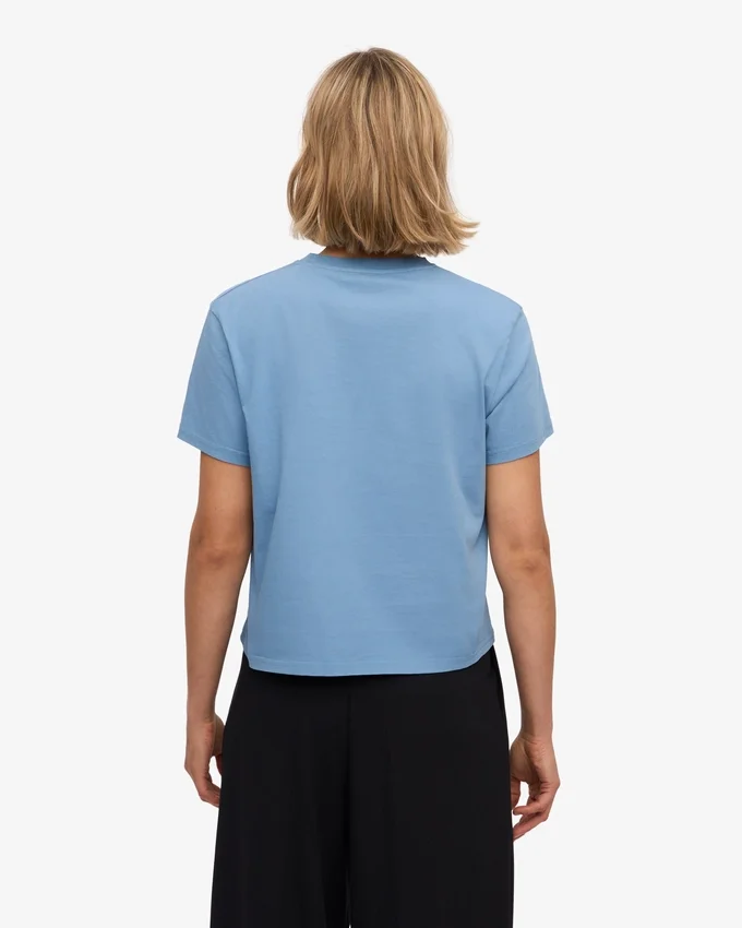 T-shirt court ample en coton bio - Bleu bord de mer