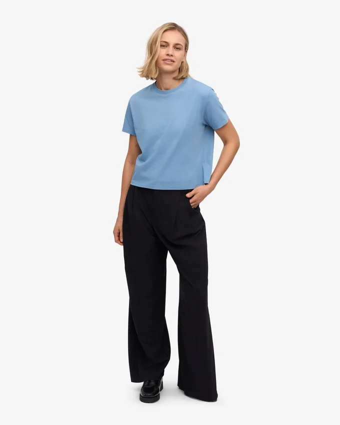 T-shirt court ample en coton bio - Bleu bord de mer