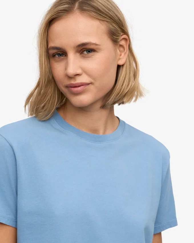 T-shirt court ample en coton bio - Bleu bord de mer