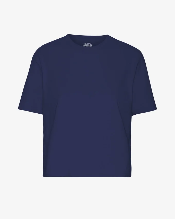 T-shirt court ample en coton bio - Bleu marine