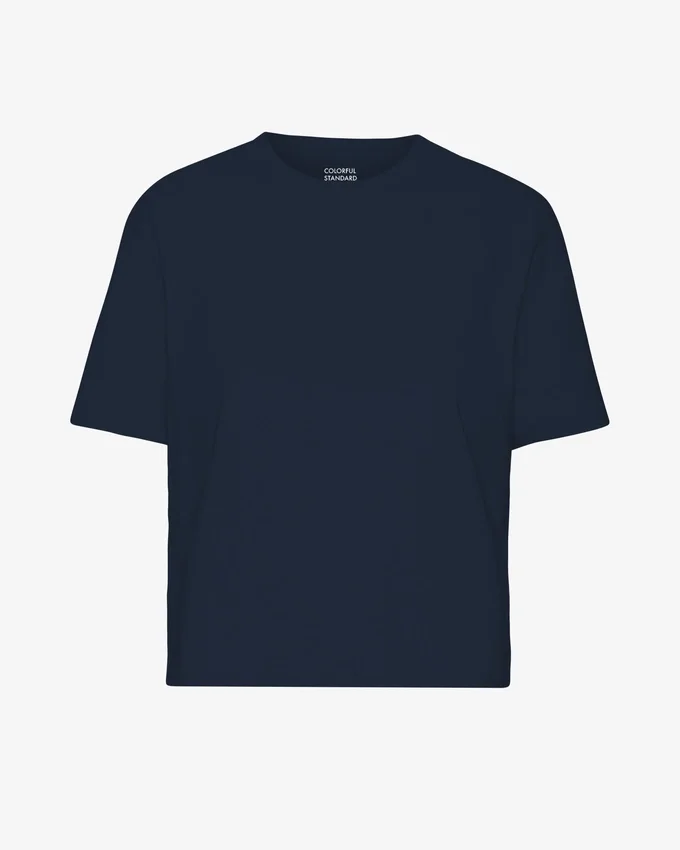 T-shirt court ample en coton bio - Bleu marine