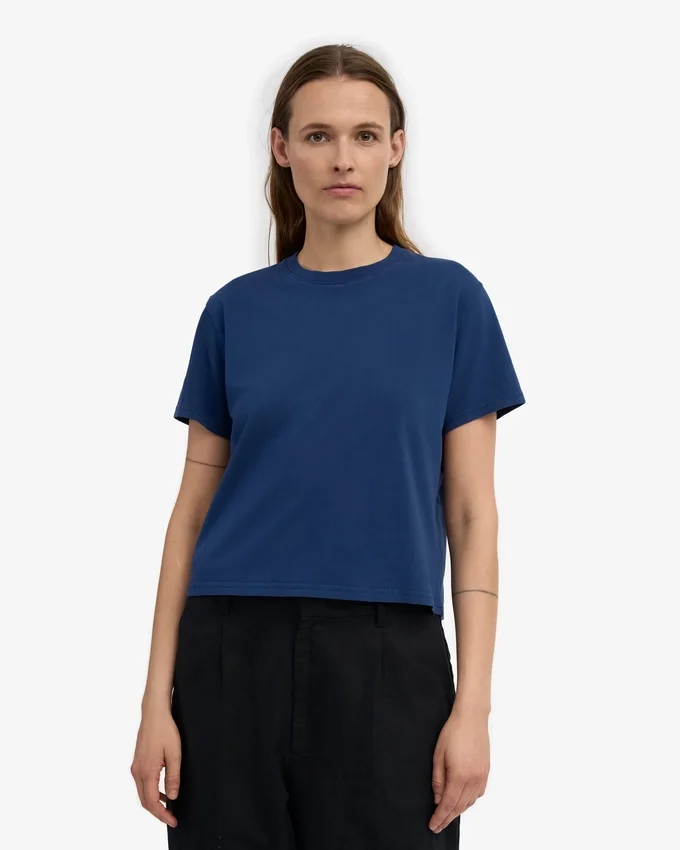 T-shirt court ample en coton bio - Bleu marine