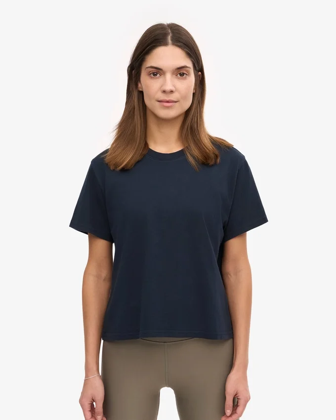 T-shirt court ample en coton bio - Bleu marine