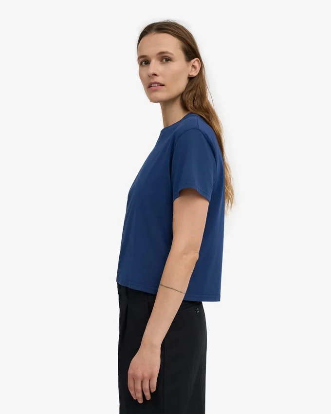 T-shirt court ample en coton bio - Bleu marine