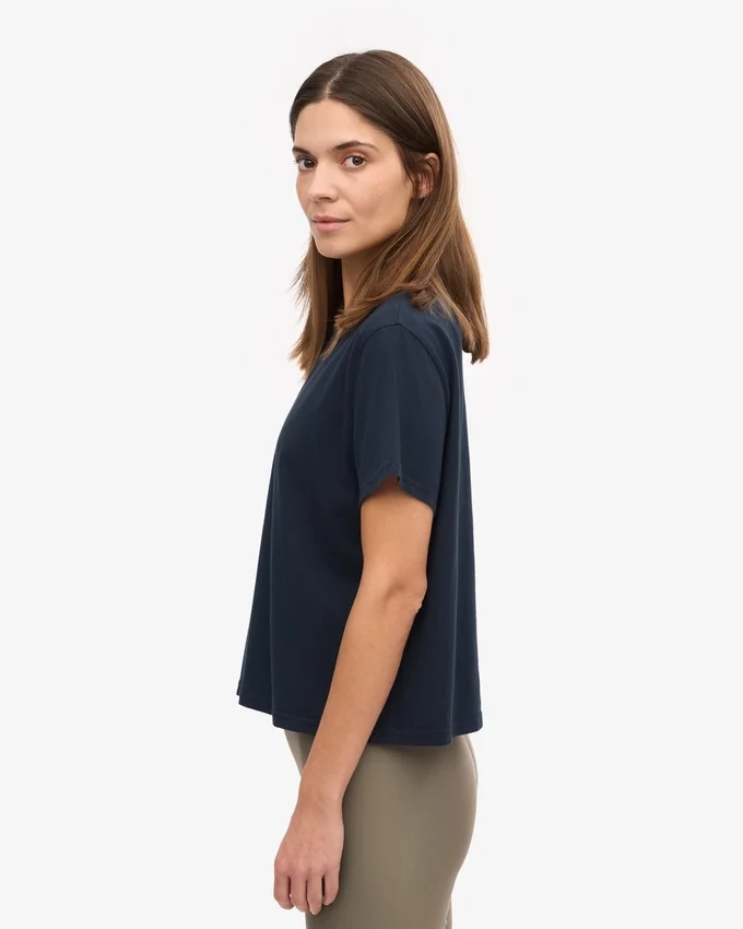 T-shirt court ample en coton bio - Bleu marine