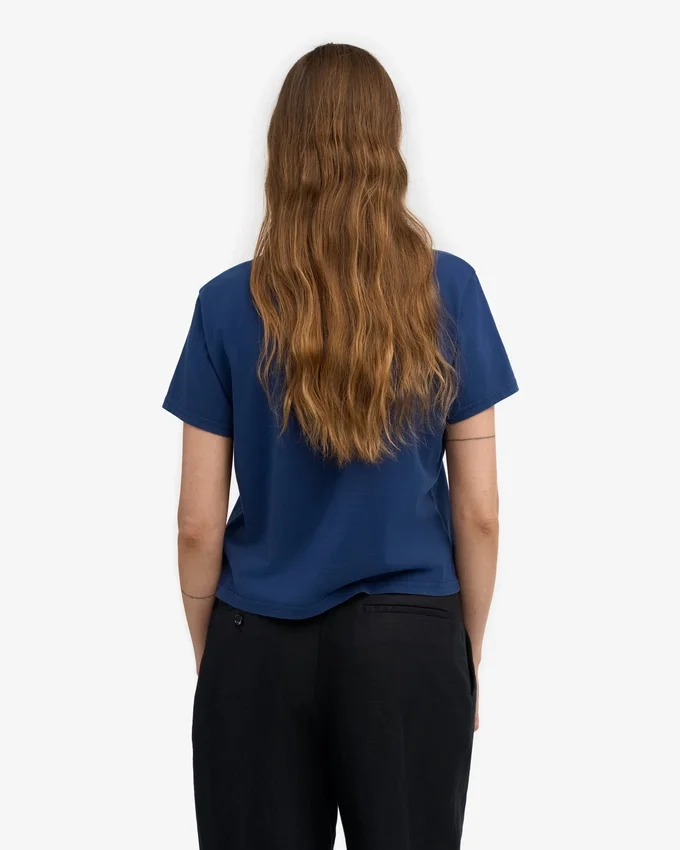 T-shirt court ample en coton bio - Bleu marine