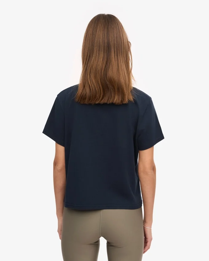 T-shirt court ample en coton bio - Bleu marine
