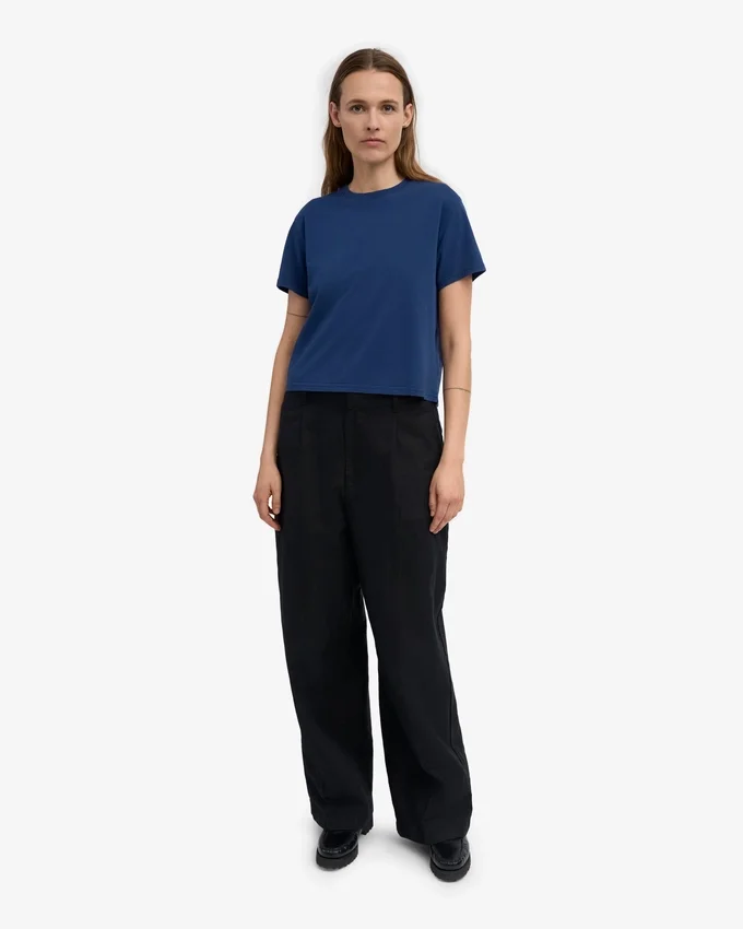 T-shirt court ample en coton bio - Bleu marine