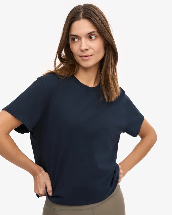 T-shirt court ample en coton bio - Bleu marine