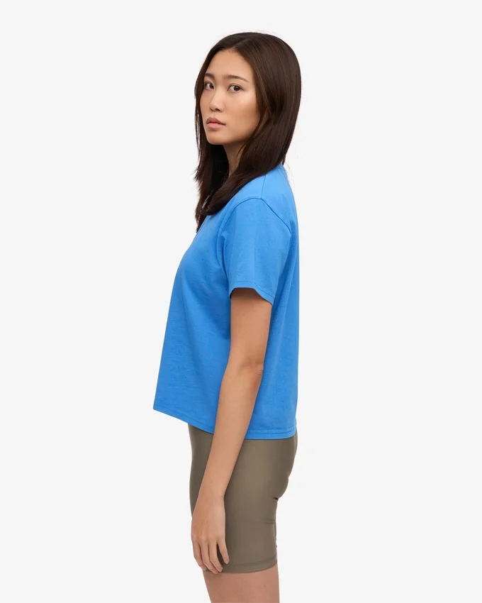 T-shirt court ample en coton bio - Bleu Pacifique