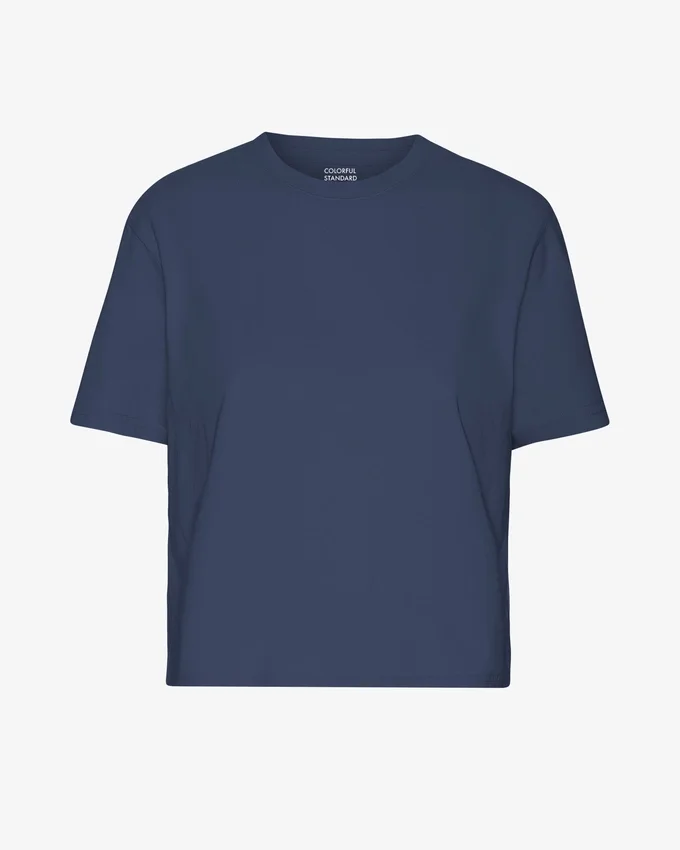 T-shirt court ample en coton bio - Bleu pétrole