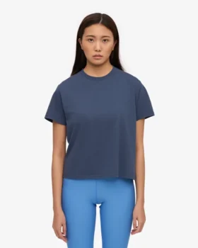 T-shirt court ample en coton bio – Bleu pétrole