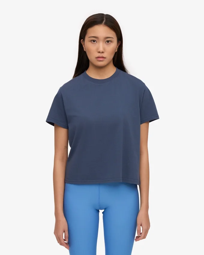 T-shirt court ample en coton bio - Bleu pétrole