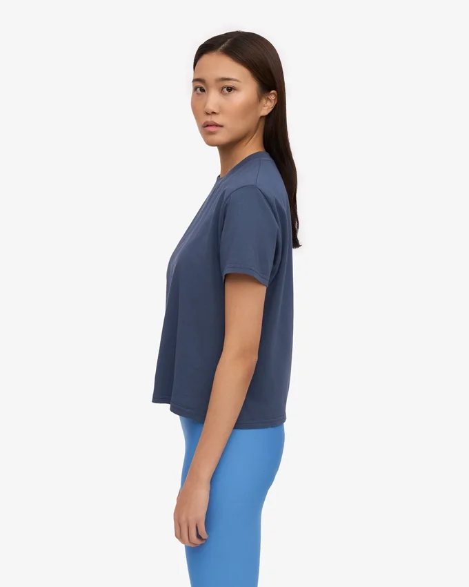 T-shirt court ample en coton bio - Bleu pétrole