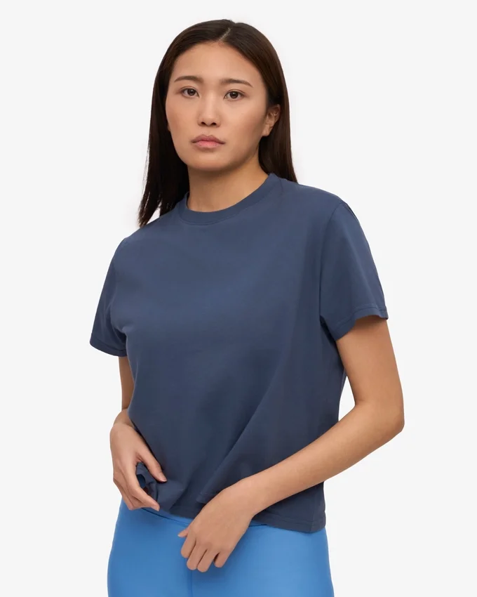 T-shirt court ample en coton bio - Bleu pétrole