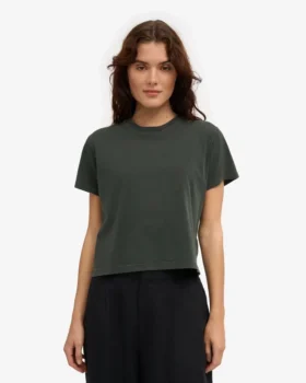 T-shirt court ample en coton bio – Forêt de minuit