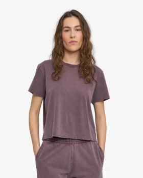 T-shirt court ample en coton bio – Grape délavé
