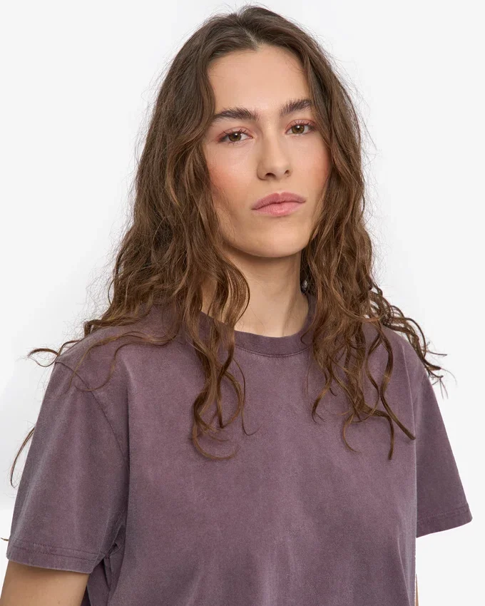 T-shirt court ample en coton bio - Grape délavé