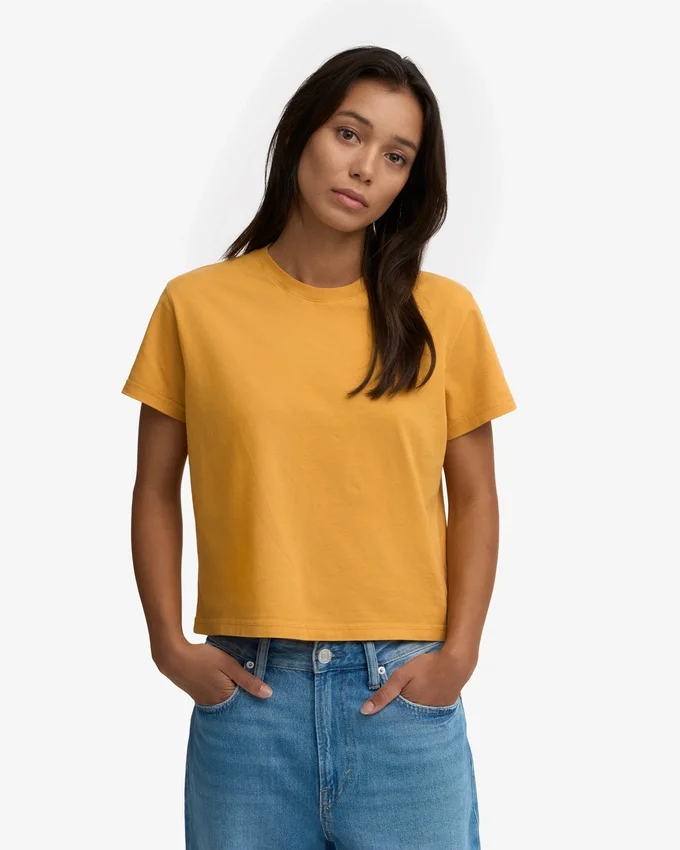 T-shirt court ample en coton bio - Jaune brûlé