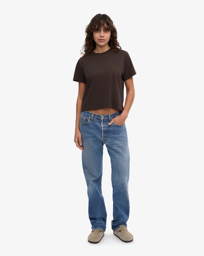 T-shirt court ample en coton bio - Marron café