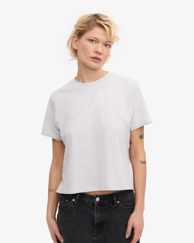 T-shirt court ample en coton bio - Mélange neige