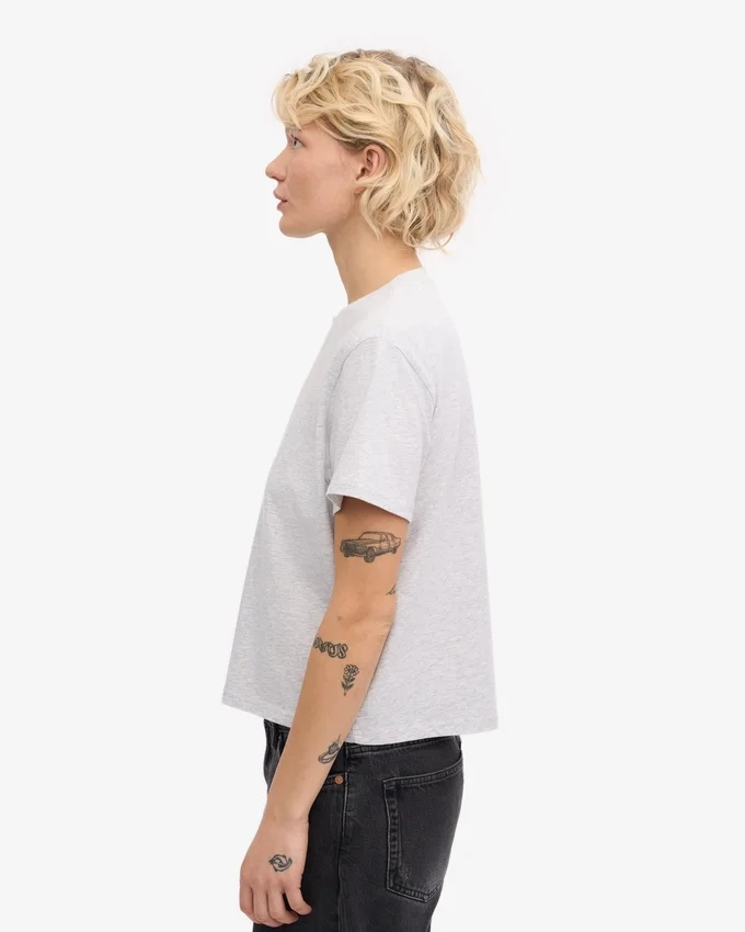 T-shirt court ample en coton bio - Mélange neige